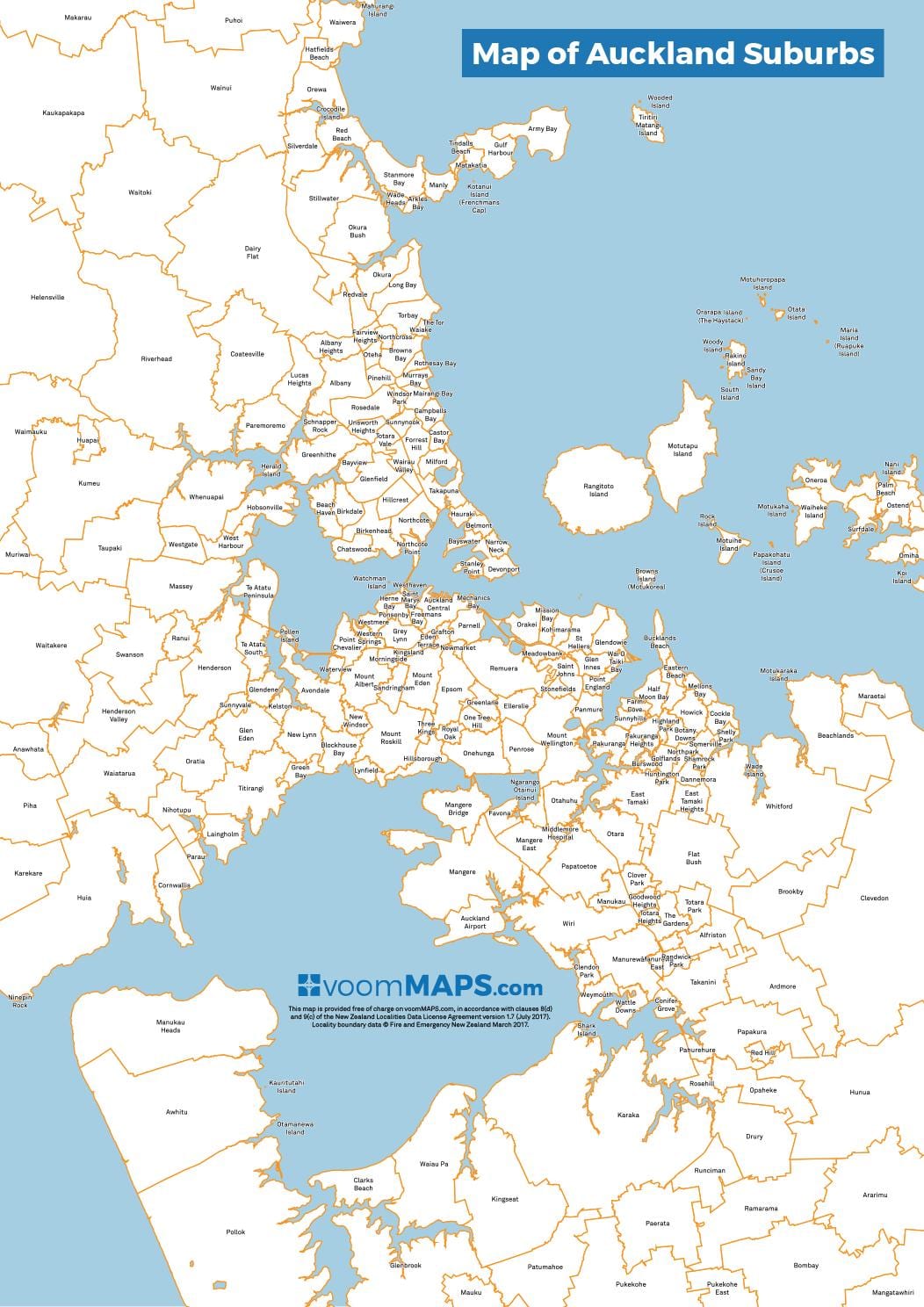 karta predgrađu Aucklanda