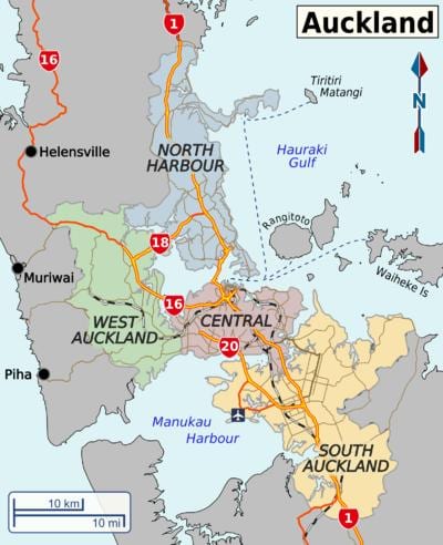 karta područja Auckland