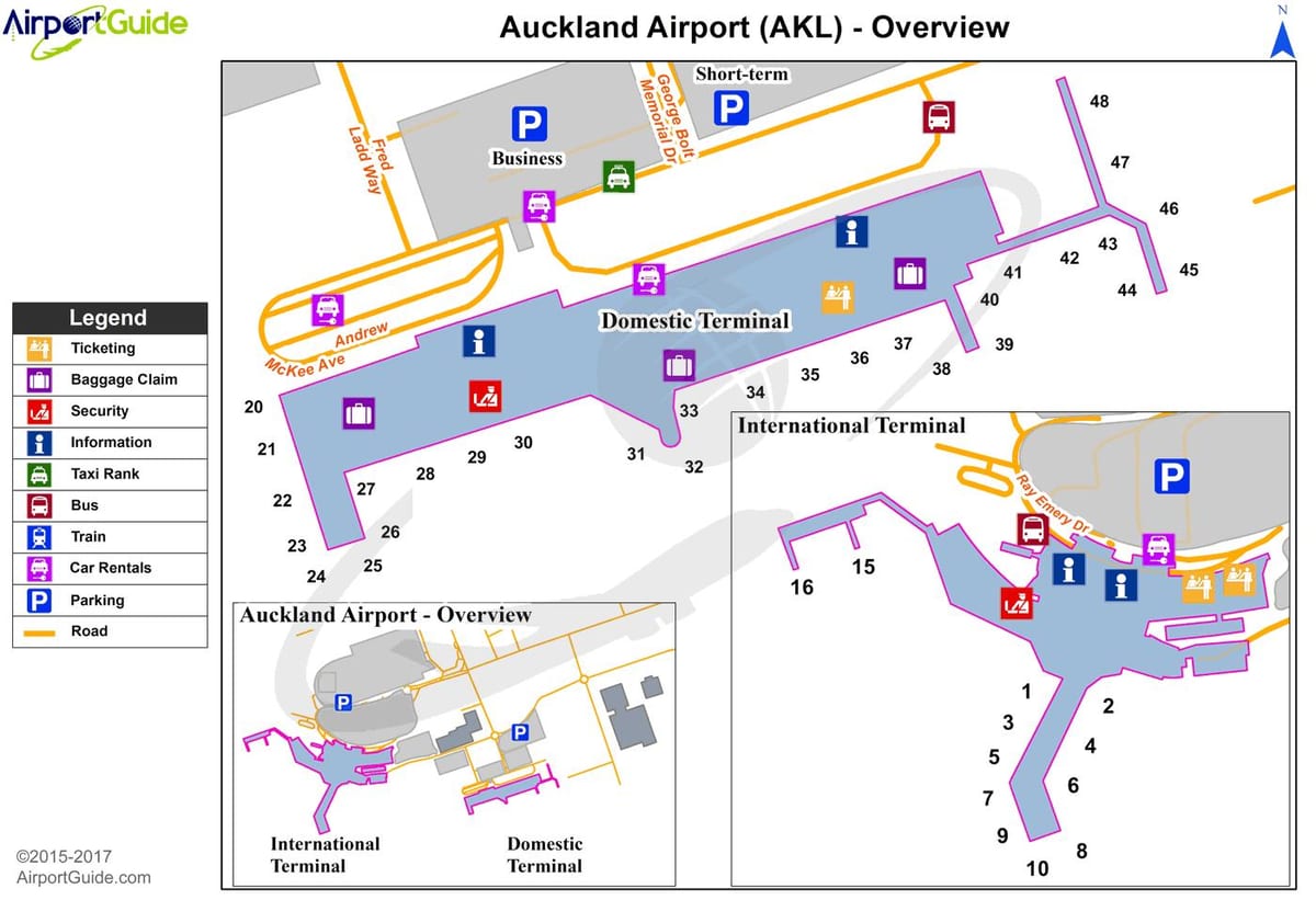 karta zračna luka Auckland